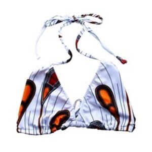 NEW! DIYANU Boho Peacock Feathers Bisi African Print String Bikini Swimsuit TOP